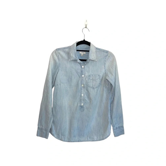 J. Crew 100% Cotton Light Wash Chambray Button Front Shirt Xxsmall Women’s - Picture 2 of 11